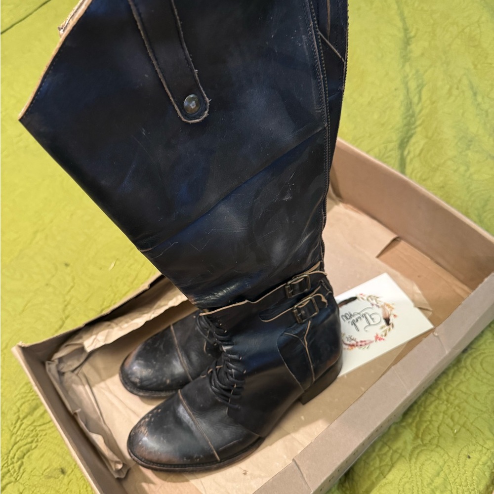 Freebird By Steven SADLE Saddle Black Distressed Tall Knee Leather Boots 9. - Picture 2 of 5